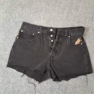Levi's Black Button-Fly Frayed Hem Jean Shorts